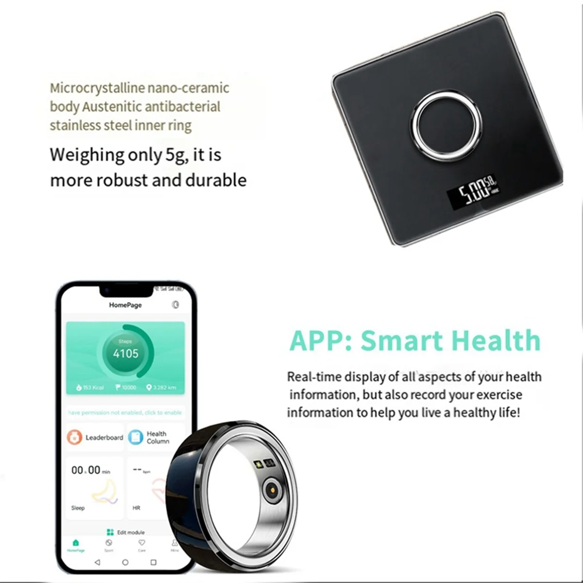 

R8 Smart Ring Heart Rate Blood Pressure Blood Oxygen Automatic Health Monitoring Ultra Portable Smart Ring, Black 22