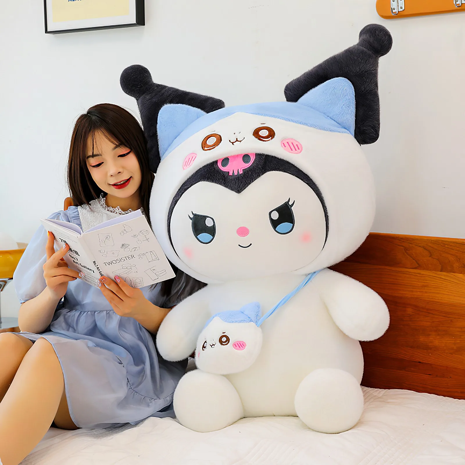 60cm Cartoon Sanrio Transform Kuromi Plush Toy Kawaii Backpack Little Devil Pillow Soft Stuffed Doll Big Size Girl Birthday Gift