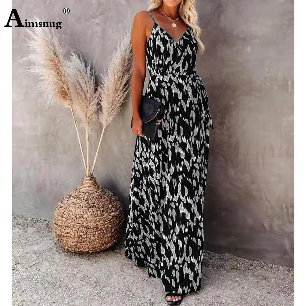 Women Elegant Boho Flower Print Dresses Europe style Long Robe Plus Size 5xl Ladies Vintage Maxi Dress Spaghetti Strap Dresses