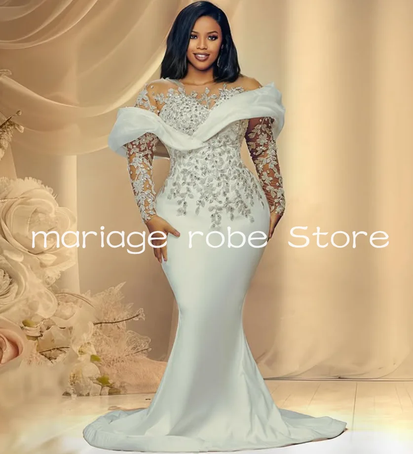 Mermaid Princess African Wedding Dresses with Detachable Train Two Pieces Sparkly Crystal Long Sleeve Wedding Gown Customsized