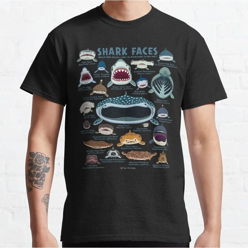 

0530 Types of Sharks Gift for Shark Lover Short Sleeve t shirt Vintage Graphic Tee 100% cotton printed clothes All size Tops