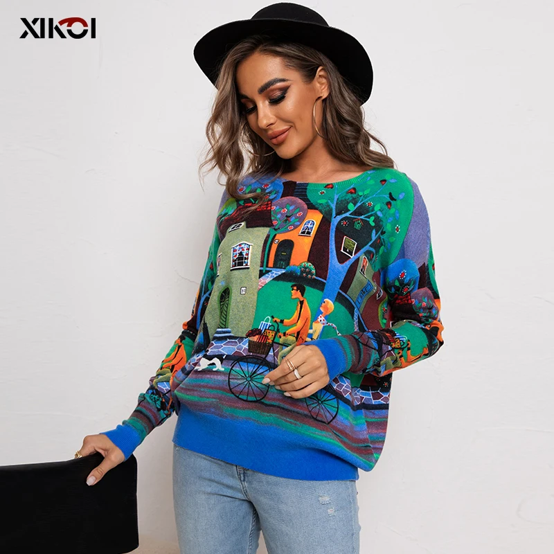 Xikoi 2022 Vrouwen Gebreide Trui Mode Oversized Truien Casual Losse O Hals Dames Winter Losse Lange Mouwkoppen 6383