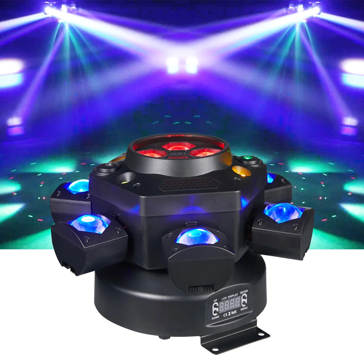 6-arm Bee Eye DJ  Moving Head Light with Beam Laser Effect DMX Voice Control for Stage Disco Party Wedding DJ Lighting