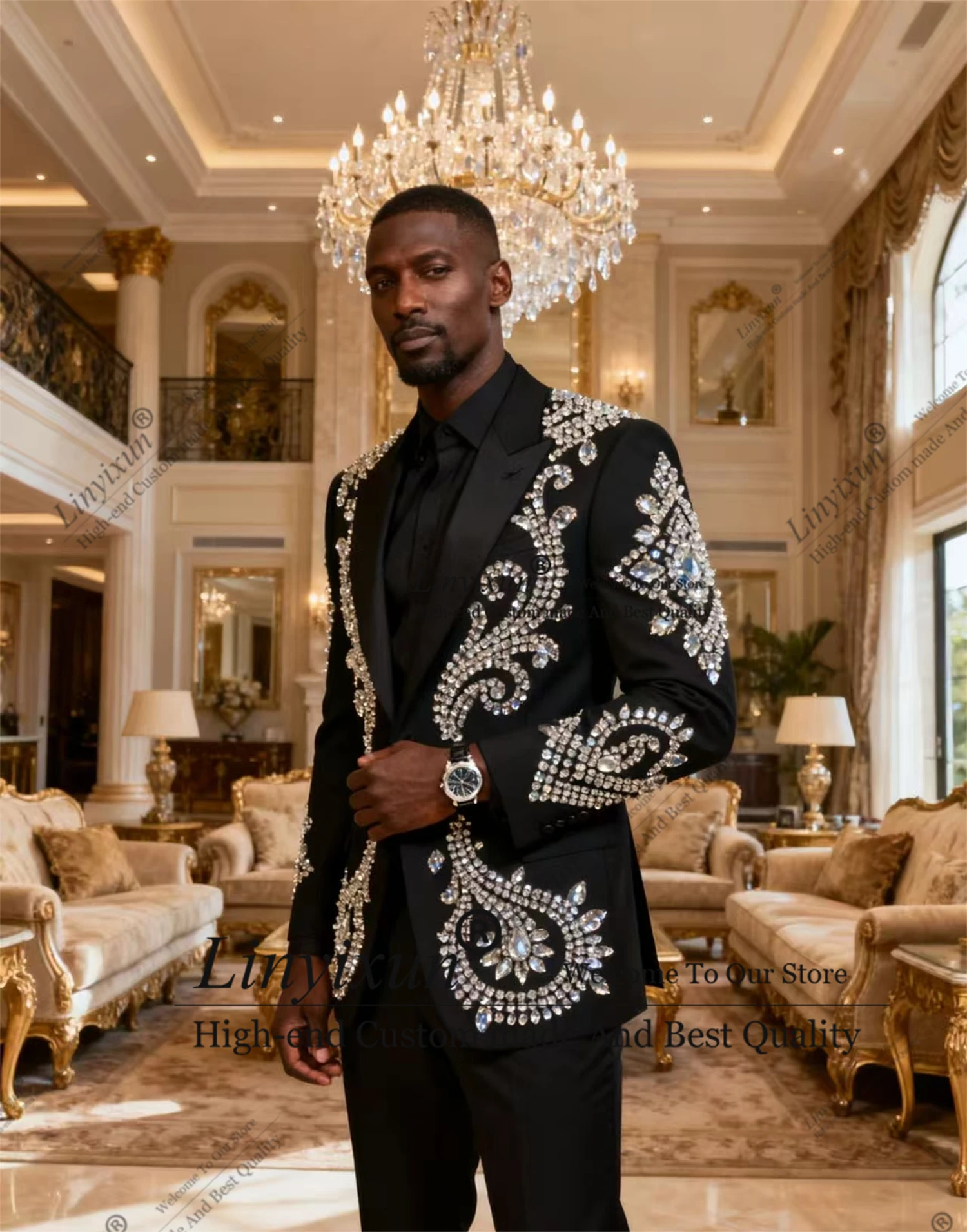 

Элегантный орнамент с бриллиантами, мужские костюмы, комплекты из 2 предметов, мужские пиджаки для жениха, индивидуальные облегающие свадебные смокинги, костюм для вечеринки Homme