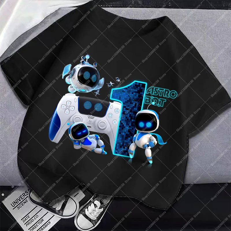 Astro Bot Kids Cartoon Cotton T-shirt Children Short Sleeve Tops Summer Anime Cute Tee Boy Fashion Printed Clothes Birthday Gift