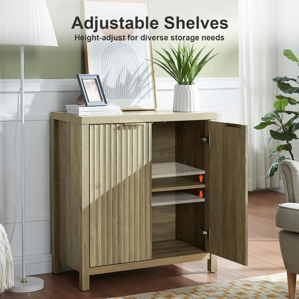 Armário com prateleiras ajustáveis, console multifuncional, moderno gabinete de sotaque para sala de estar, sunwashed ash oak