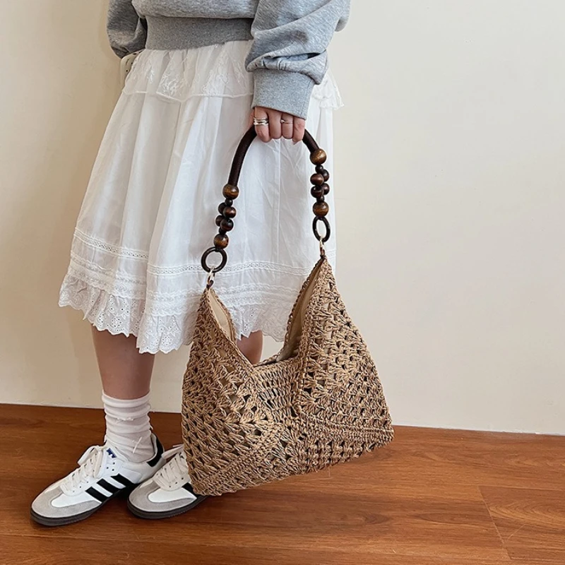 

Straw Woven Tote Bag Lightweight Breathable Hollow Out Shoulder Handbag for Beach Vacation Summer Resort