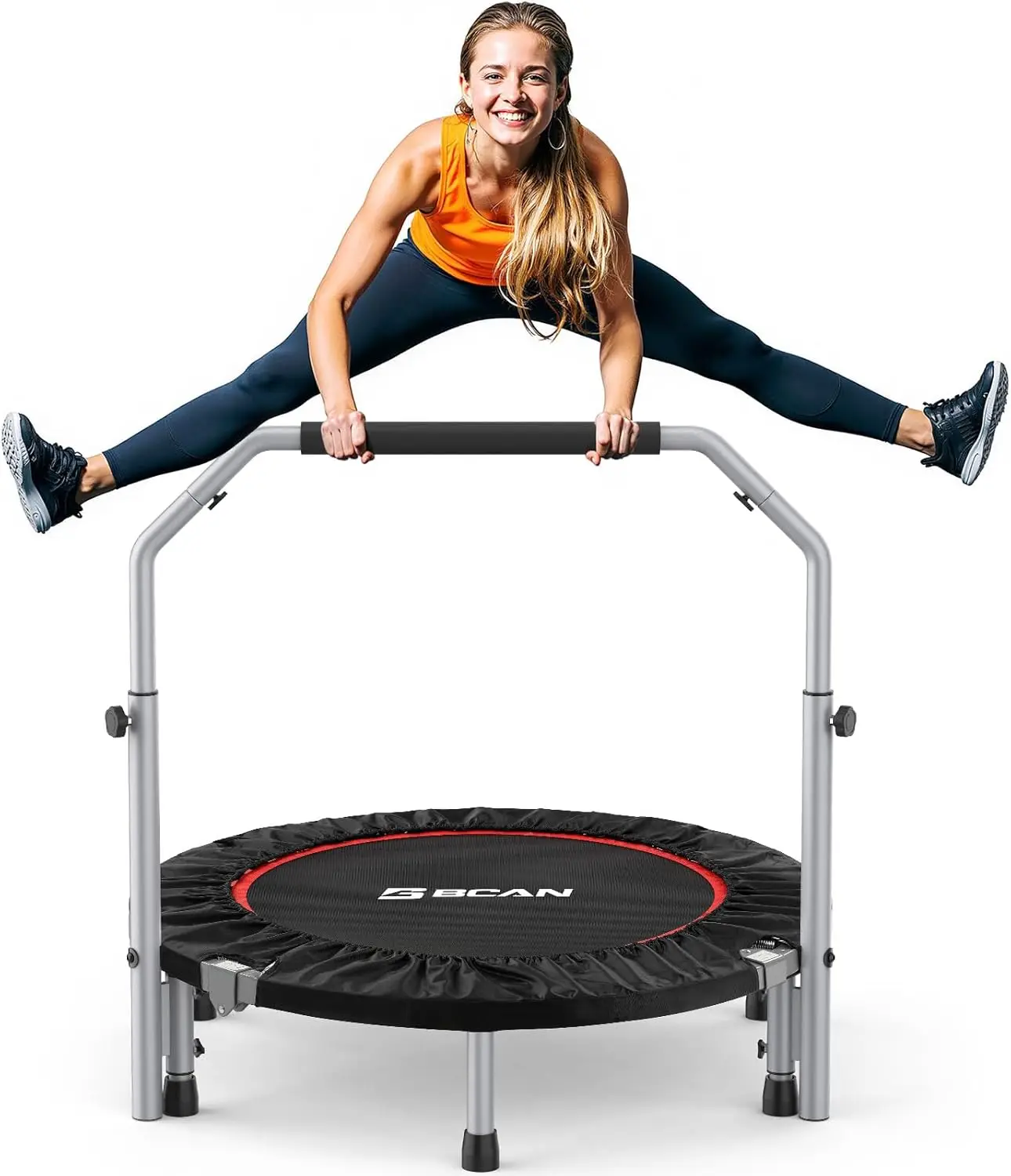 

40/48" Foldable Mini Trampoline Max Load 330lbs/440lbs, Fitness Rebounder With Adjustable Foam Handle, Exercise Trampoline