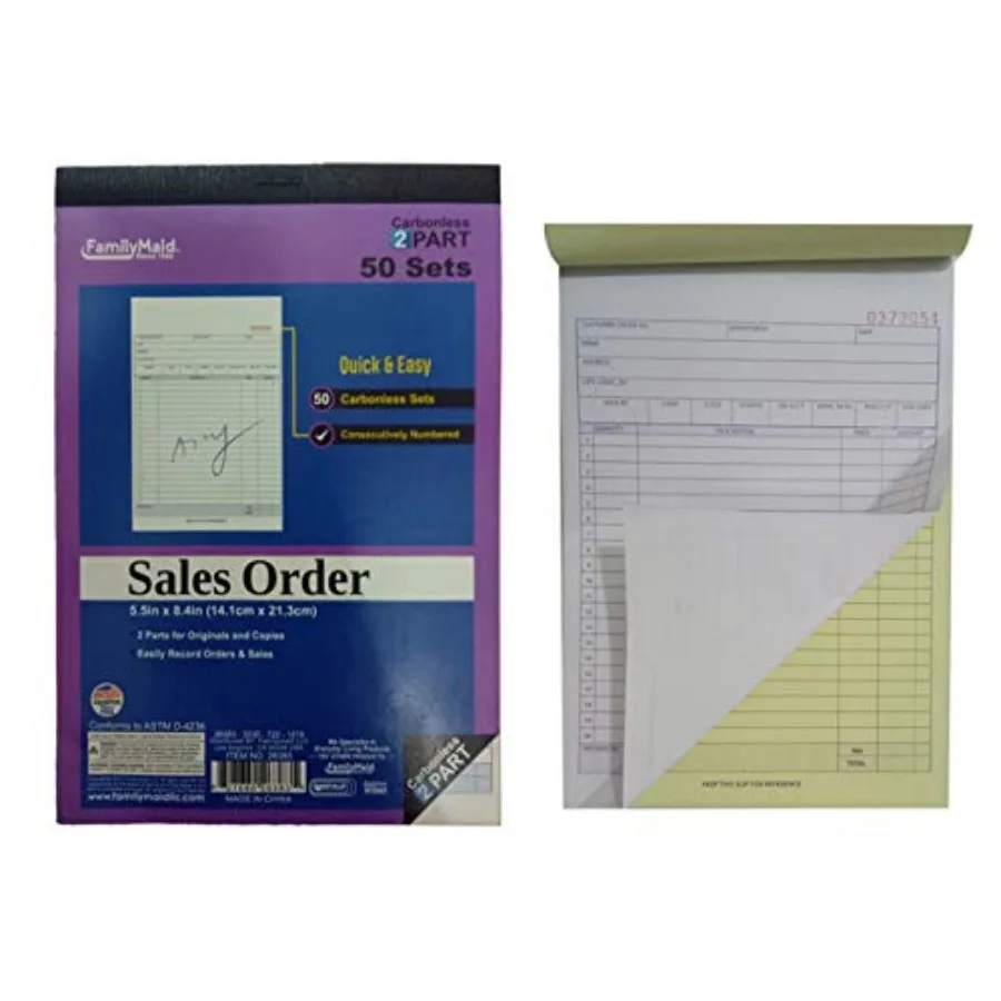 Sales Order Receipt Record Book, 1 Book, 2-Part, 50-Set Numbered, Original Duplicate, Carbonless