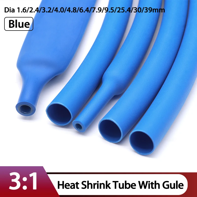 1~10M 3:1 Heat Shrink Tube Glue Blue 1.6/2.4/3.2/4.0/4.8/6.4/7.9/9.5/25.4/30/39mm Cable Repair Shrinkable Thermoresistant tube