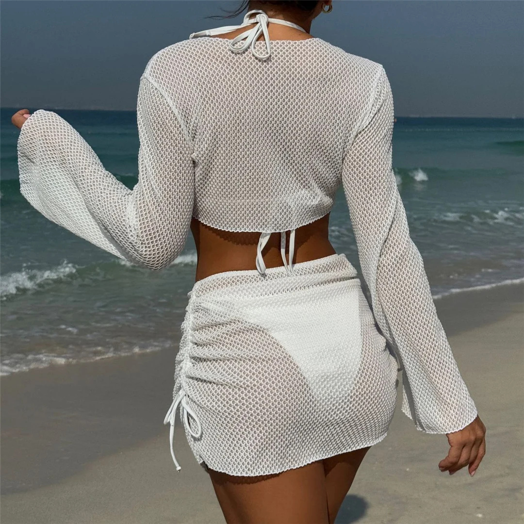 2026 Langarm-Bikini mit Rock, Neckholder-Bikini, Damen-Badebekleidung, Badeanzug, vierteiliges Bikini-Set, Badeanzug, Badebekleidung, Schwimmanzug V6358 – Detail 32