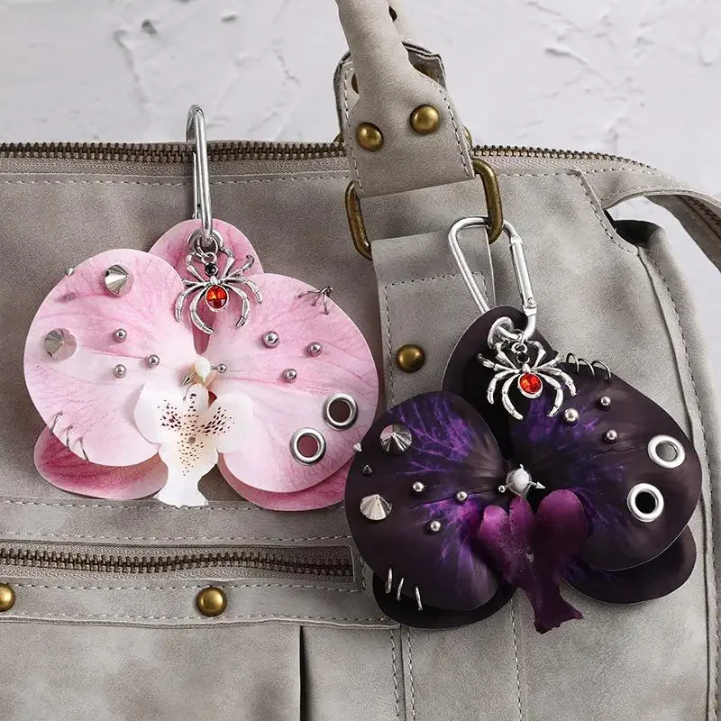 Dulce Phalaenopsis orquídea lirio llavero simulación flor araña bolsa colgante moda mochila decoración accesorios regalos