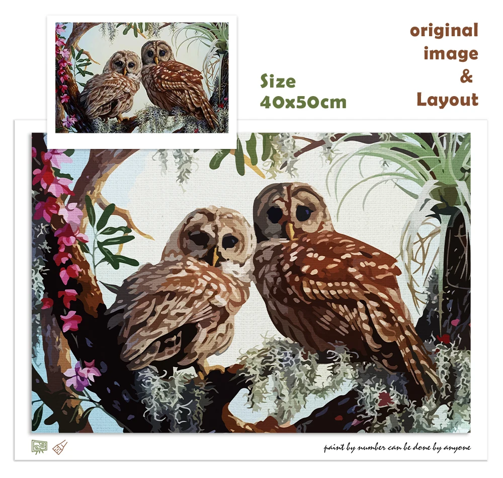 CHENISTORY Frameless Owl Lovers DIY Painting By Numbers Kits Wall Painting Acrylic Paint On Canvas Unique Gift For Home Decors