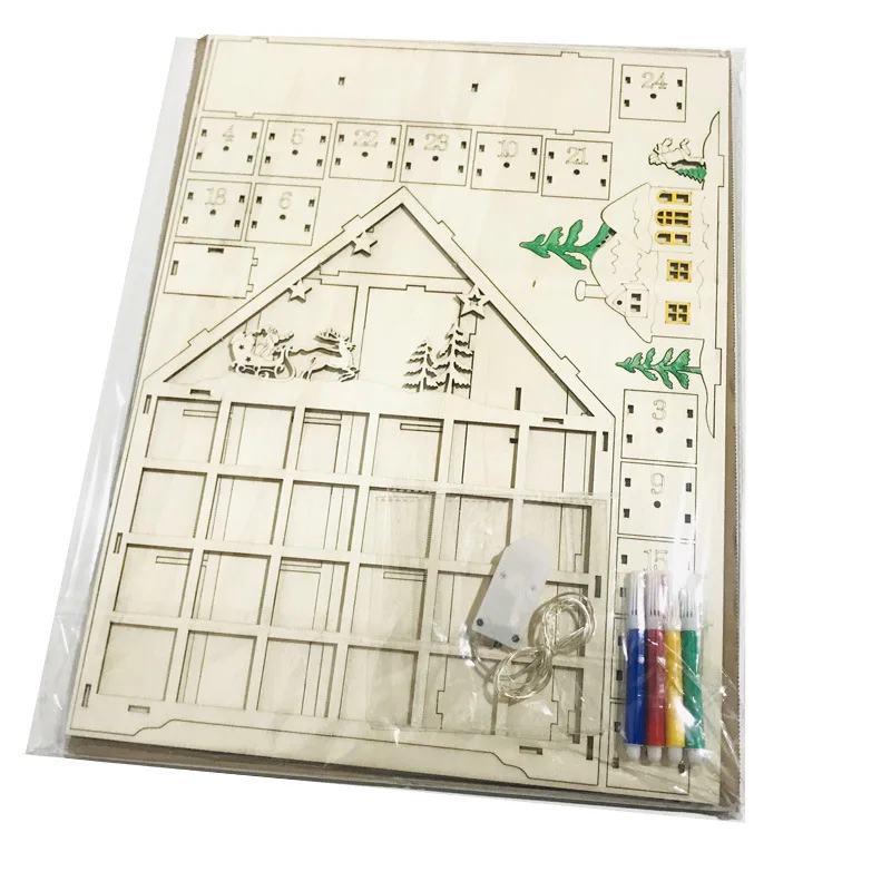 custom.Handmade Wooden Calendar Box Elegant Countdown Decorations Engraved Design Holiday Gi