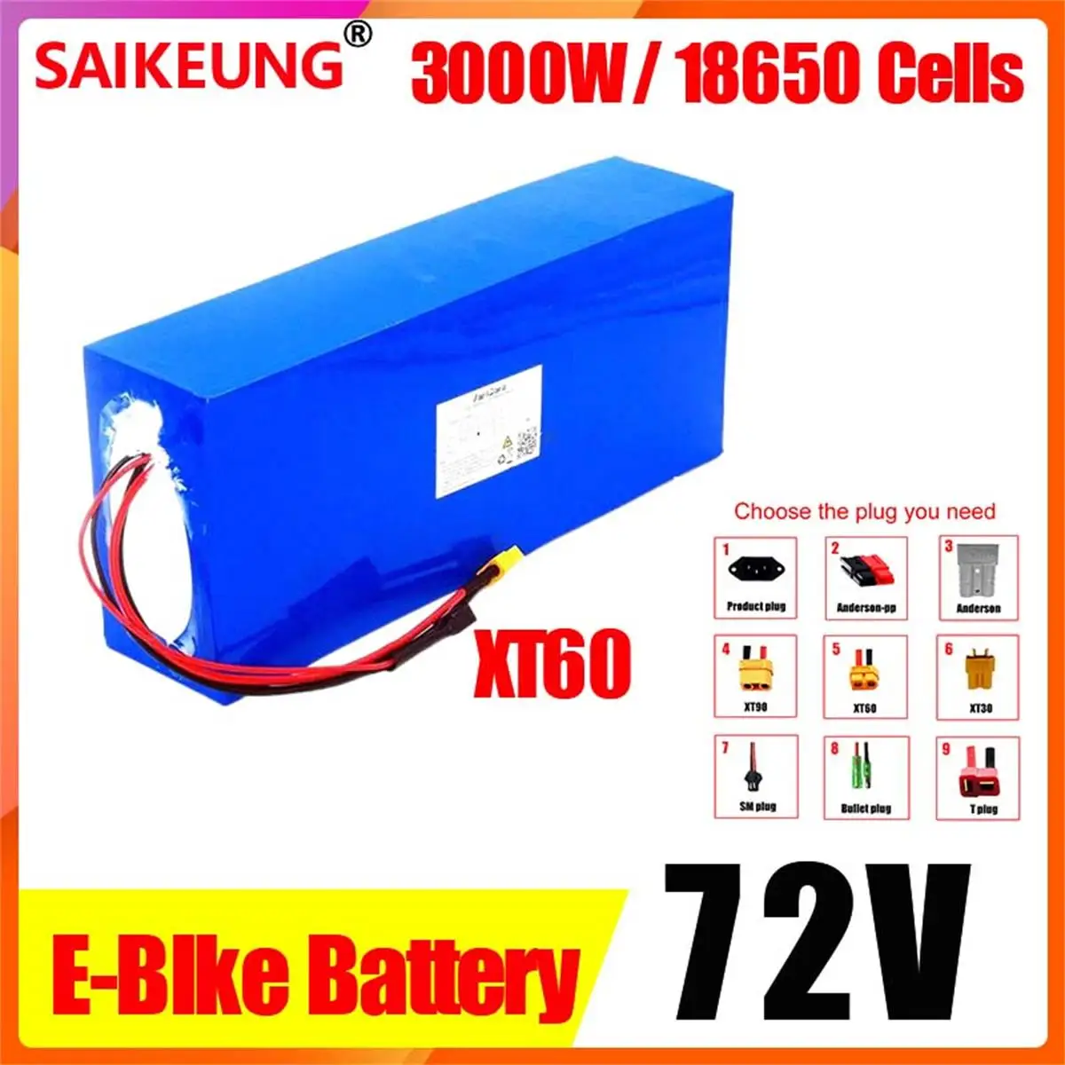 72v battery Electric Bicycle Conversion Kit 20 30ah 40 50ah 60ah 3000w Li-ion Pack Bike Motor Scooter Ebike Battery with Charger