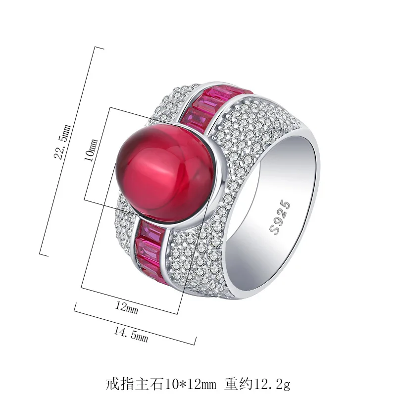 KQDANCE Luxury 925 Sterling Silver Large Oval Cut 10*12mm Ruby Red Pearl Gemstone High Carbon Diamonds Ring Women Fine Jewelry