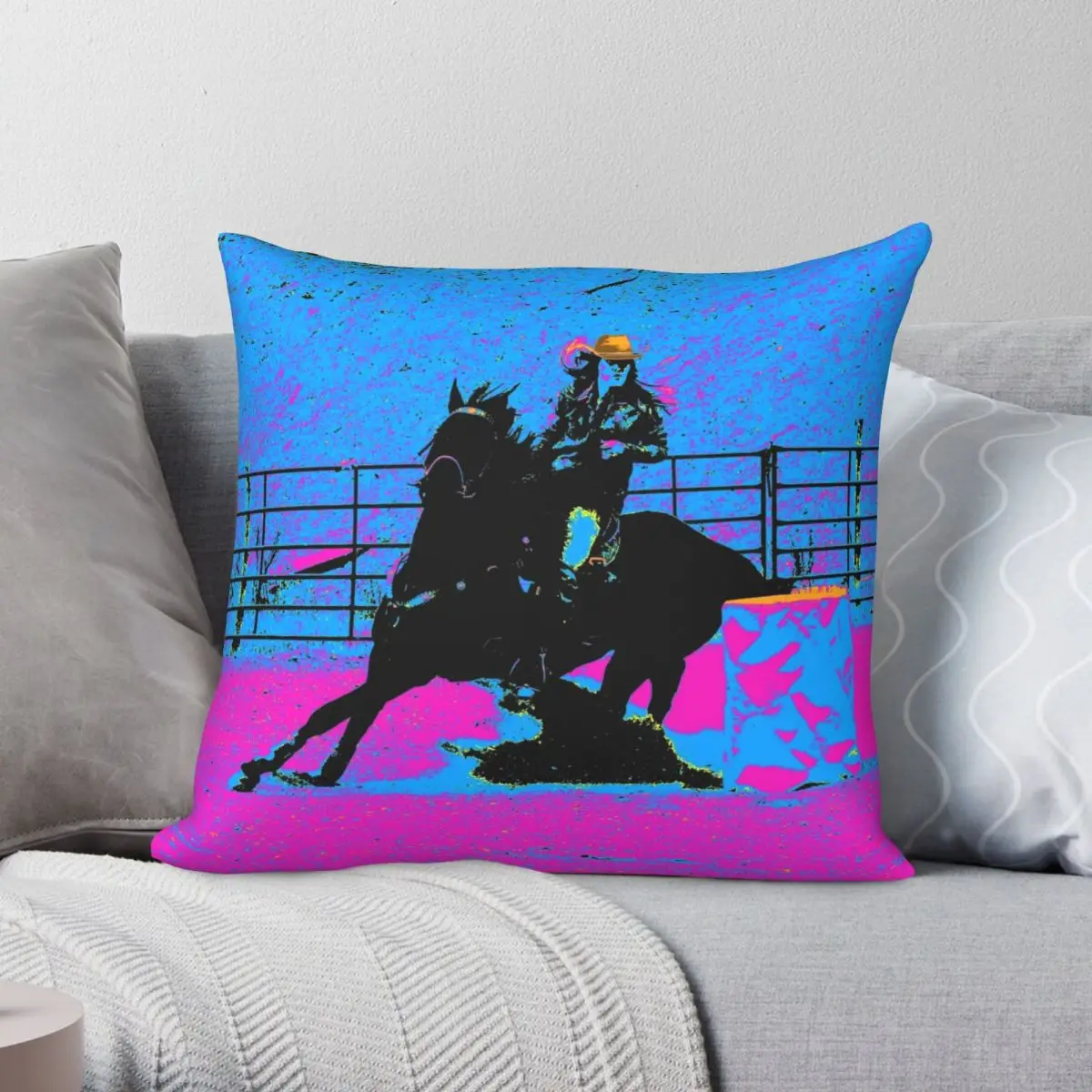 

Pro Barrel Racer Rodeo Cowgirl Square Pillowcase Polyester Linen Velvet Pattern Zip Decor Pillow Case Car Cushion Cover