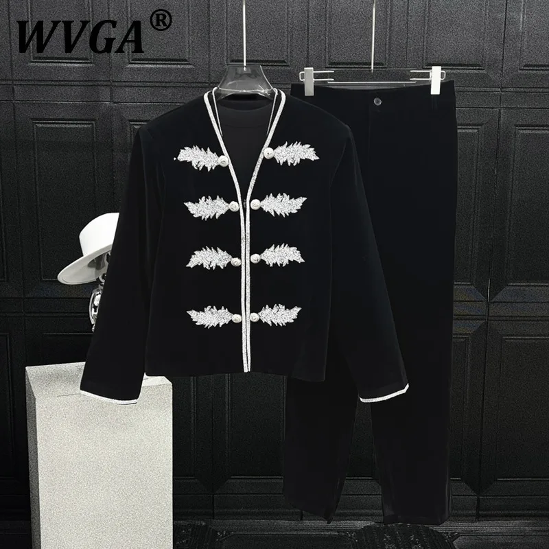 

WVGA, весенне-осенний новый мужской модный пиджак с бриллиантами, шикарный нишевый повседневный прямой костюм, брюки, комплект из двух предметов, Ins Y2K W10830