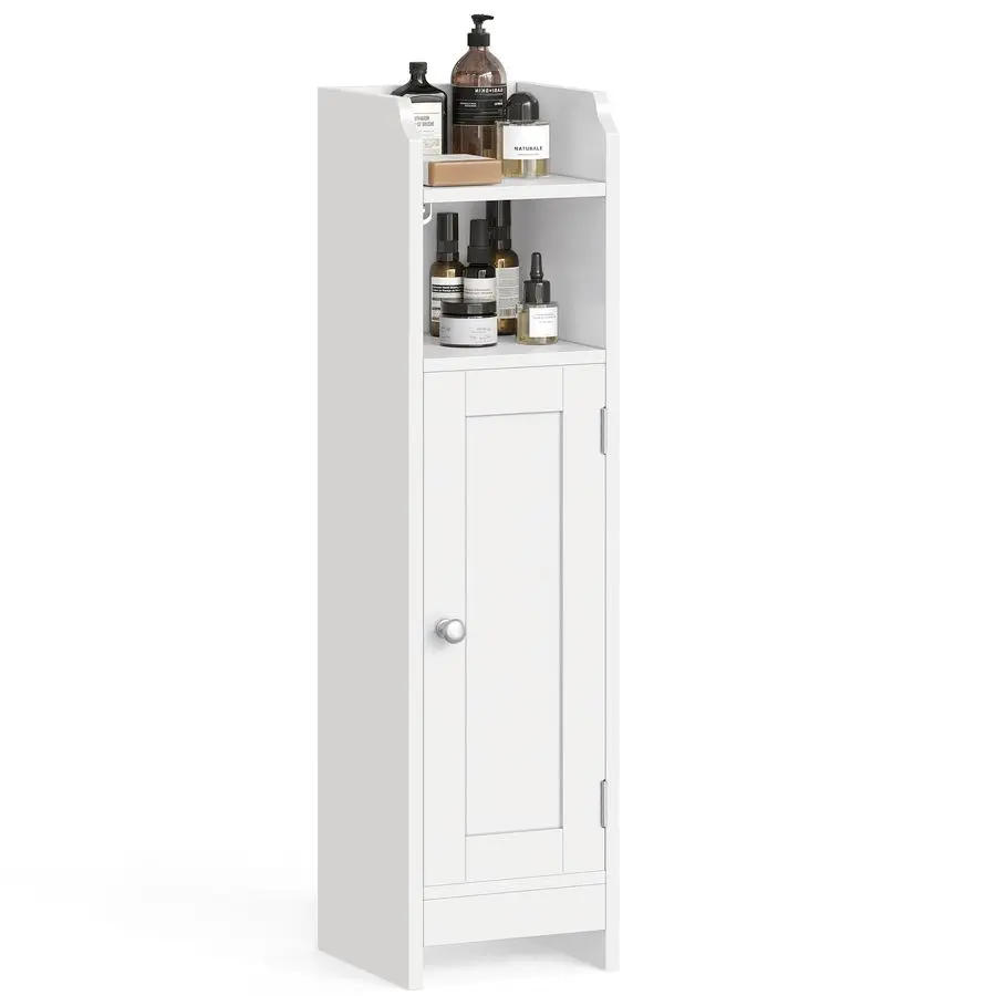 

Small Storage Corner Floor Cabinet with Door, 7.9 x 7.1 x 31.5 Inches, Narrow Toilet Paper Storage Holder, Adjustable Shelves, f