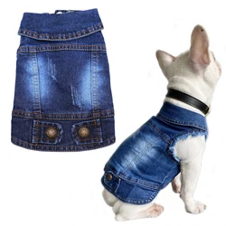 Classic Dog Clothes Jeans Jacket for Small Medium Dogs Beagle Yorkie Chihuahua, Dark Washed Denim Coat Spring Autumn Pet Apparel