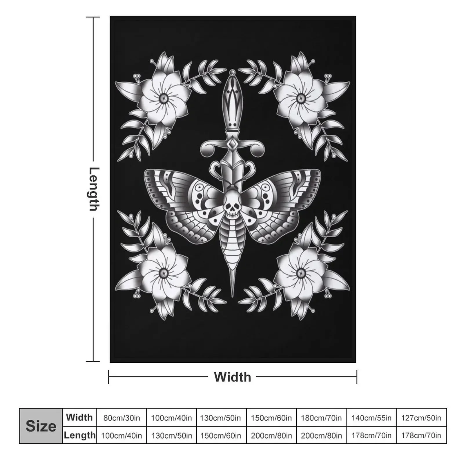 moth and dagger old school on black Throw Blanket Hairys Bed Blankets For Sofas Summer Beddings Blankets