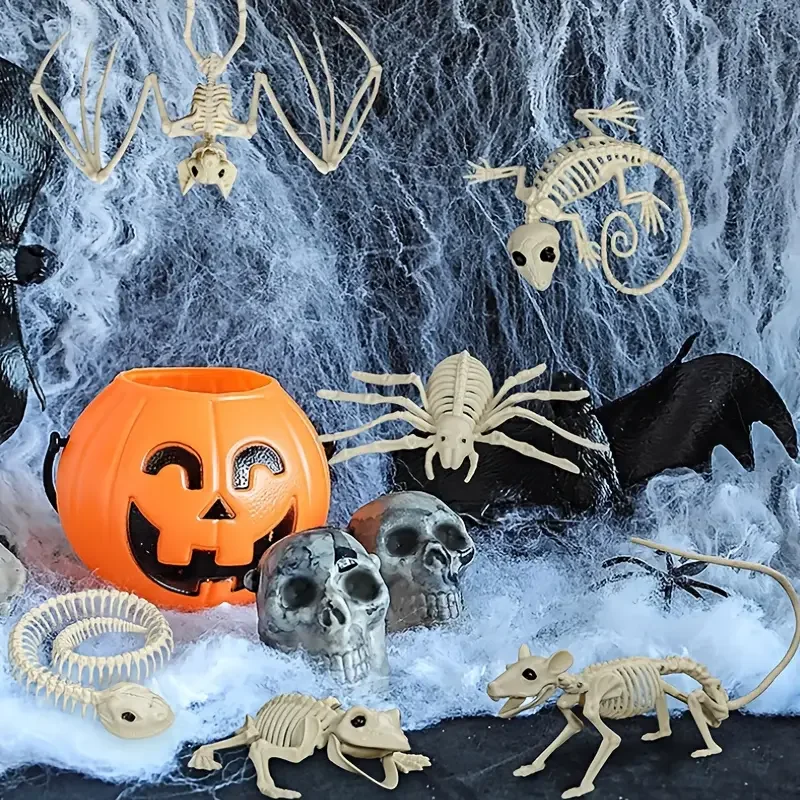 

Halloween Bat Spider Skeleton Scary Bones Movable Animal Model Halloween Party Decoration for Home Haunted House Props Kids Toy
