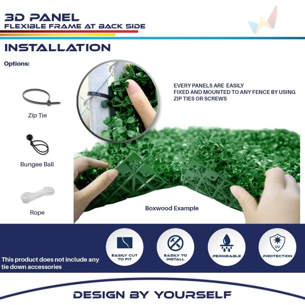 "مجموعة من 3 ألواح خضراء من خشب البقس الاصطناعي مقاس 40 × 40 بوصة لديكور الحديقة الخارجية والداخلية" #4