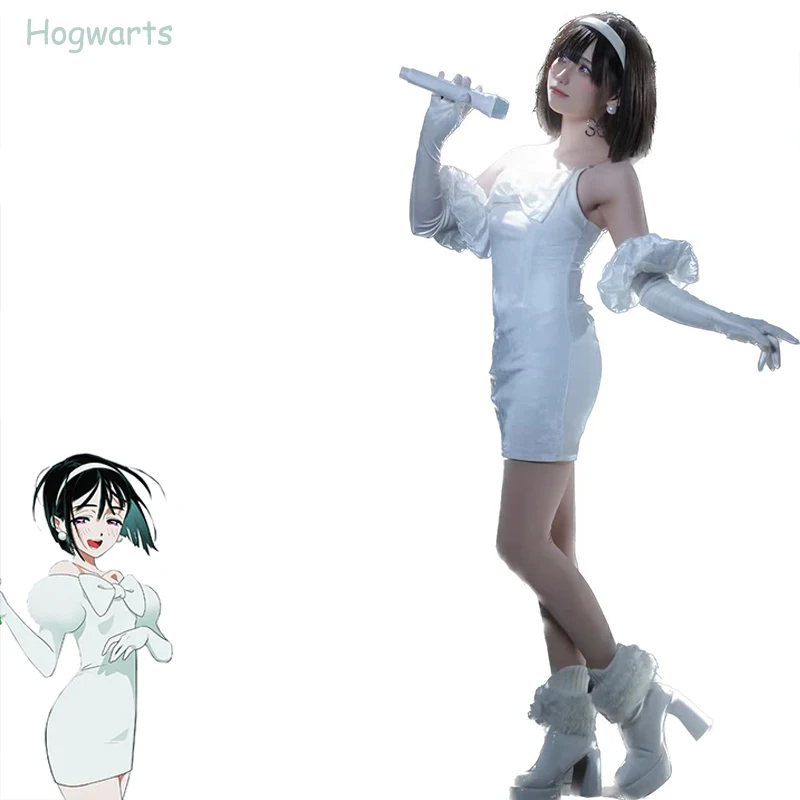 

Sua Cosplay Costume Anime Alien Stage White Dress Earrings Short Black Wig Halloween Party Roleplay