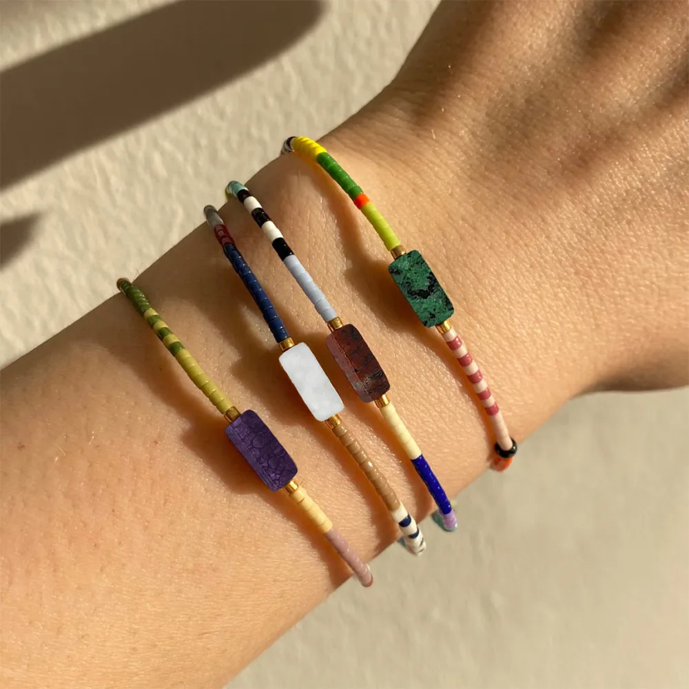 Boho Colombia Miyuki Crystal  Natural Stone Bracelet Handwoven Cloth Braided Wristband for Women  Ethnic Style Pulseras Gift