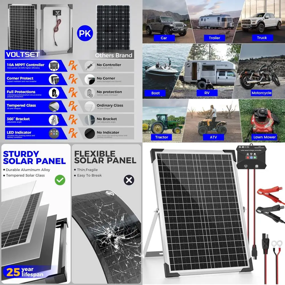 

Комплект солнечных панелей 24В 30Вт с контроллером заряда MPPT для поддержания заряда аккумуляторов в автомобилях и для активного отдыха на природе