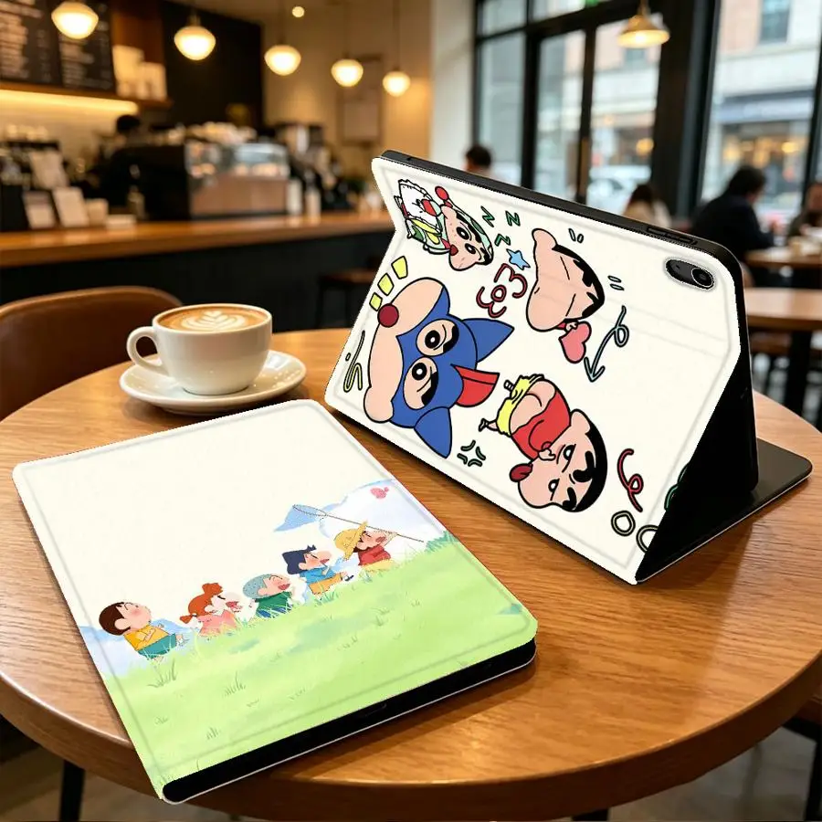 With Pencil Holder Case for Apple iPad Pro11 13 10th 7/8/9th Air 11 13 M4 M3 M2 A16 2026 Air 4/5/6th Cute Shin-Chans