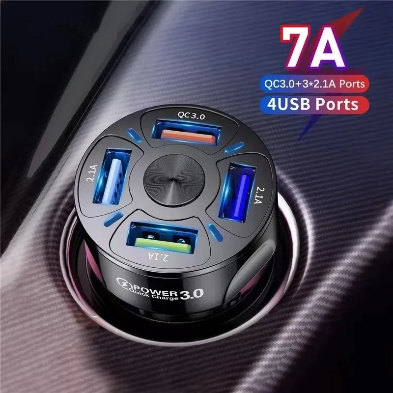 

USB Car Charger Fast Charging Quick Charge 3.0 Car Mobile Phone Charger Adapter for IPhone 16 Pro 15 Samsung Type Chargers