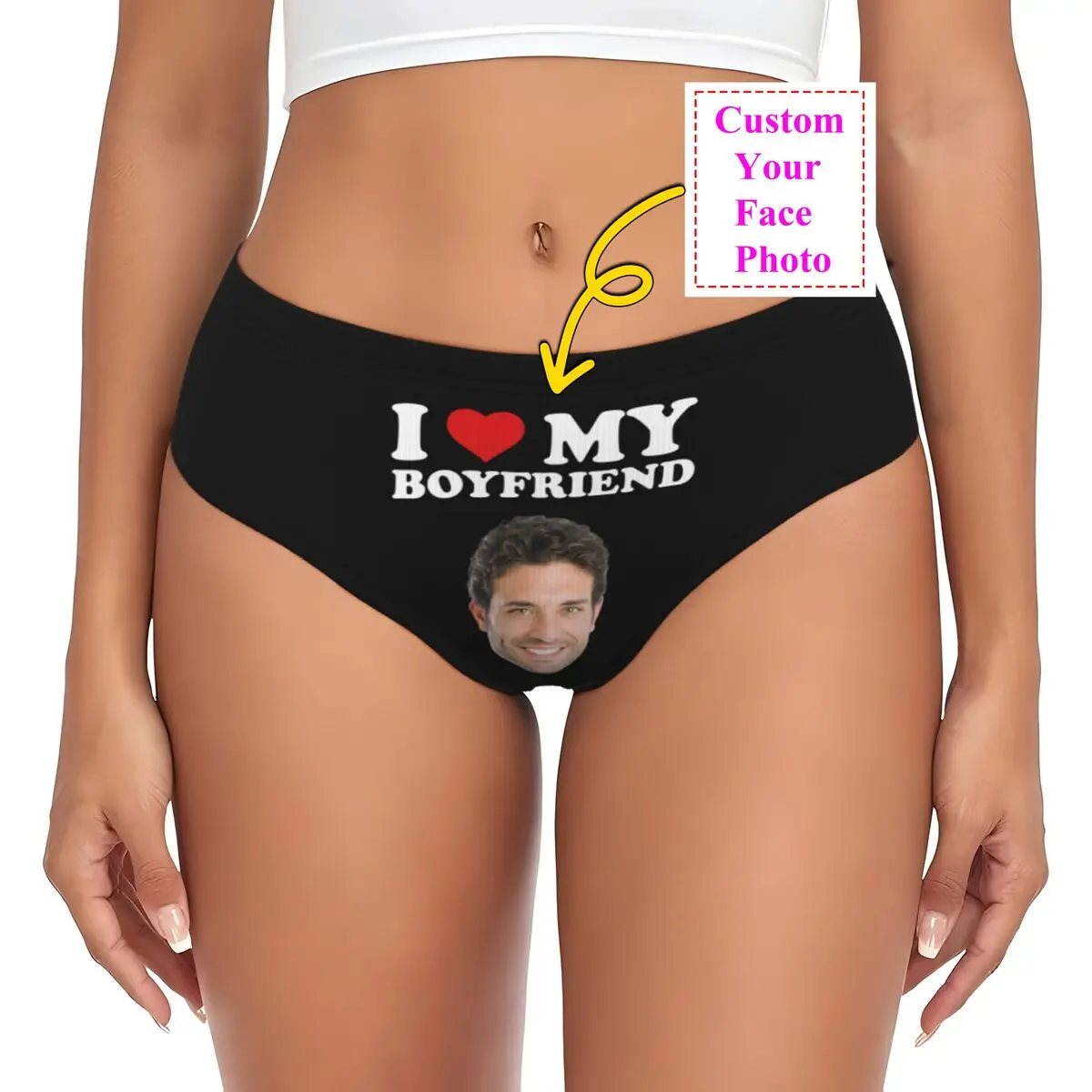 Custom Women's I Love My Boyfriend Panties Breathable Personalized Face Photo Briefs Underwear Valentine's Day Gifts Underpants