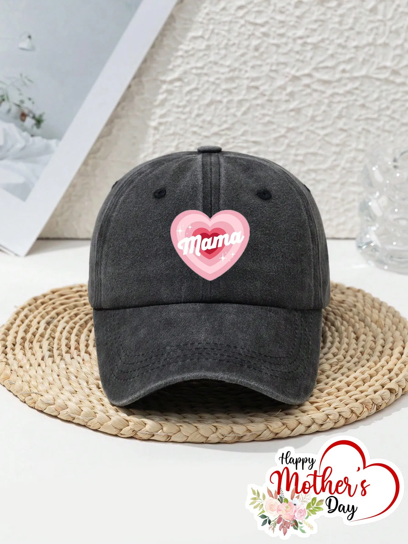 

Heart shaped printed baseball cap adjustable for spring and autumn travel, beach men's style, Mother's Day gift