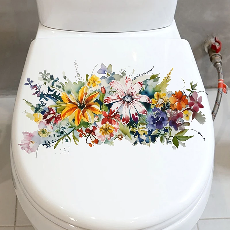 Toilet Stickers Flower Stickers Bathroom Self-adhesive Painting Waterproof Stickers Toilet Cover Bathroom Walls Flower Stickers