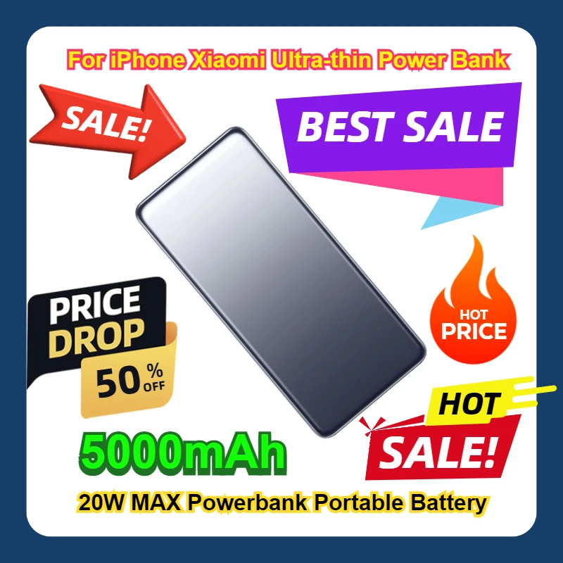 

5000mAh For iPhone Xiaomi Ultra-thin Power Bank 20W MAX Powerbank 5000 Portable Battery