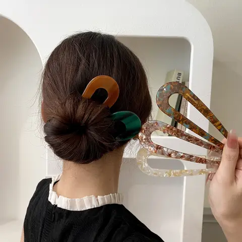 Fashion Marble Print U-Shaped Hair Fork Acetate Geometric Hair Clip Stick For Bun Maker Women Girls DIY Vintage Hairstyle Tools
