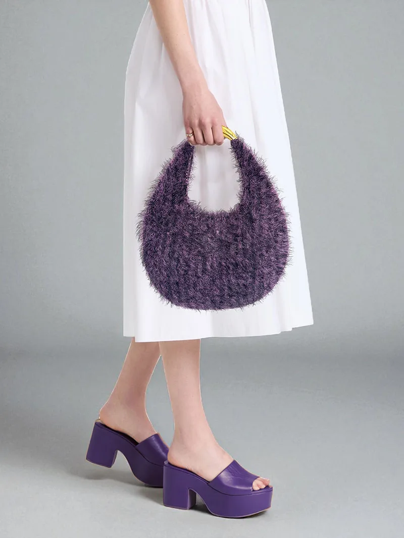 

Fashion Soft Plush Shoulder Bag Half Moon Bags Female Clutch Handbags Crochet Women's Bag New Tote Evening Bags Chic