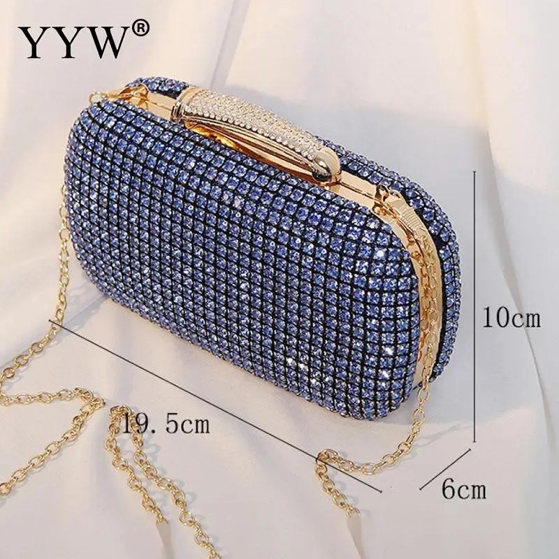 Elegant Diamond Evening Clutch Bag Shiny Rhinestone Women Wedding Banquet Purse Metal Chain Shoulder Handbag with Sequin Handle