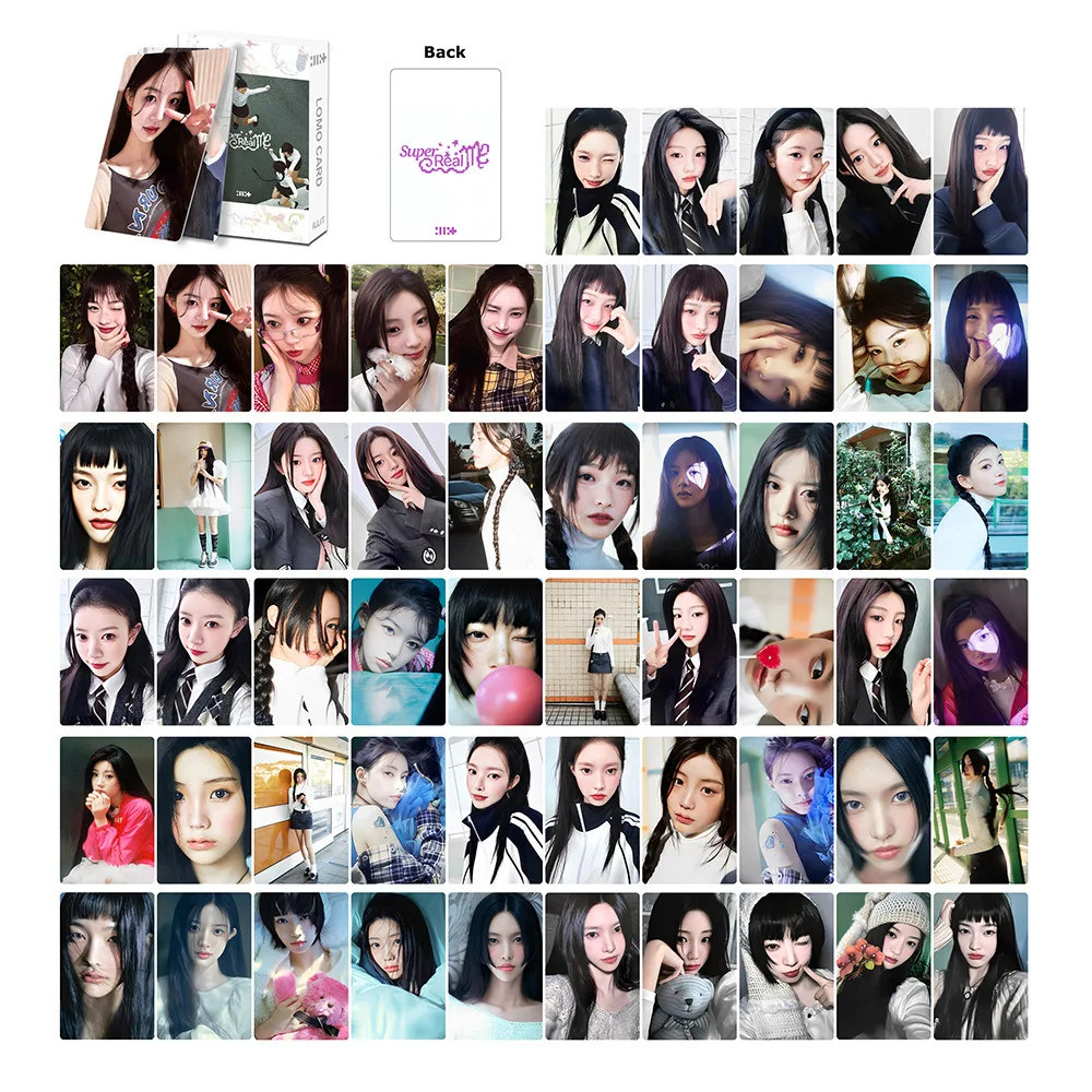 

55Pcs/Set Kpop Idol Girl ILLIT New Album SUPER REAL ME Lomo Cards HD Printd Photocards YUNAH MINJU MOKA WONHEE IROHA Fans Gifts