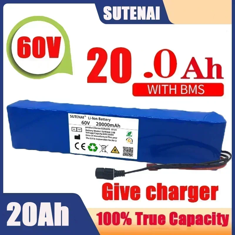 

New Electric Bike 60V 100000mAH100Ah 16S2P 18650 Lithium Ion Battery Pack E-Bike Scooter With BMS + 67.2V Charger