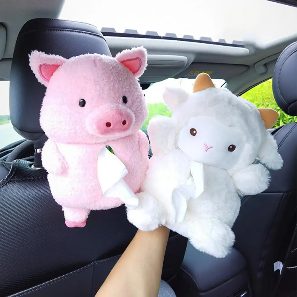 Car Tissue Box Adorable Animal Shape Plush Lovely Pig Car Hanging Paper Box Napkin Holder Auto Accessories