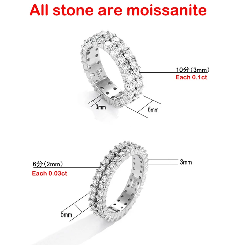 Smyoue 2/3mm Real Moissanite Ring for Women Double Halo Full Enternity Wedding Band S925 Sterling Silver Couple Bridal Sets GRA