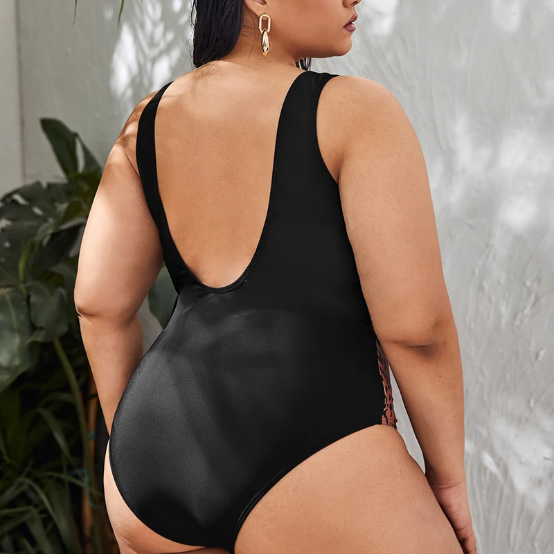 New Plus Size Woman Swimwear Monokini Swimsuit Swimming Costume Cut Out Fused Bikinis One Piece Big Breasts Swim Suits Female