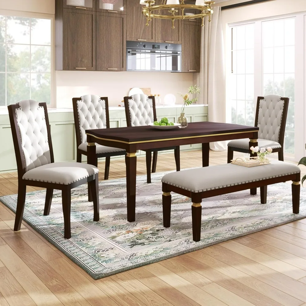 6 Piece Dining Table Set with Bench, 60