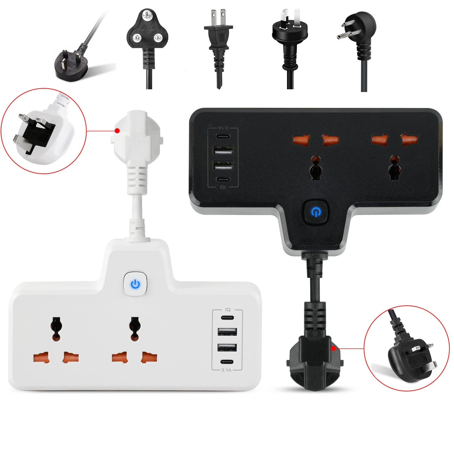 UK Plug Universal Socket Power Strip With Smart 3 Levels LED Light And 4 USB Ports Extension Power Socket Desktop Quick Charger