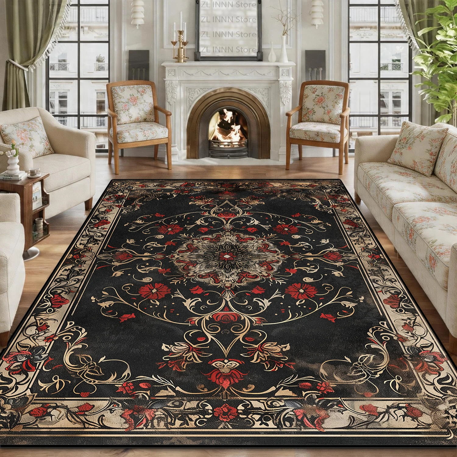 European Retro Persian Living Room Carpet  Pattern Soft Short Plush Velvet Coffee Tables Rug Antiskid Washable Large Area Mat