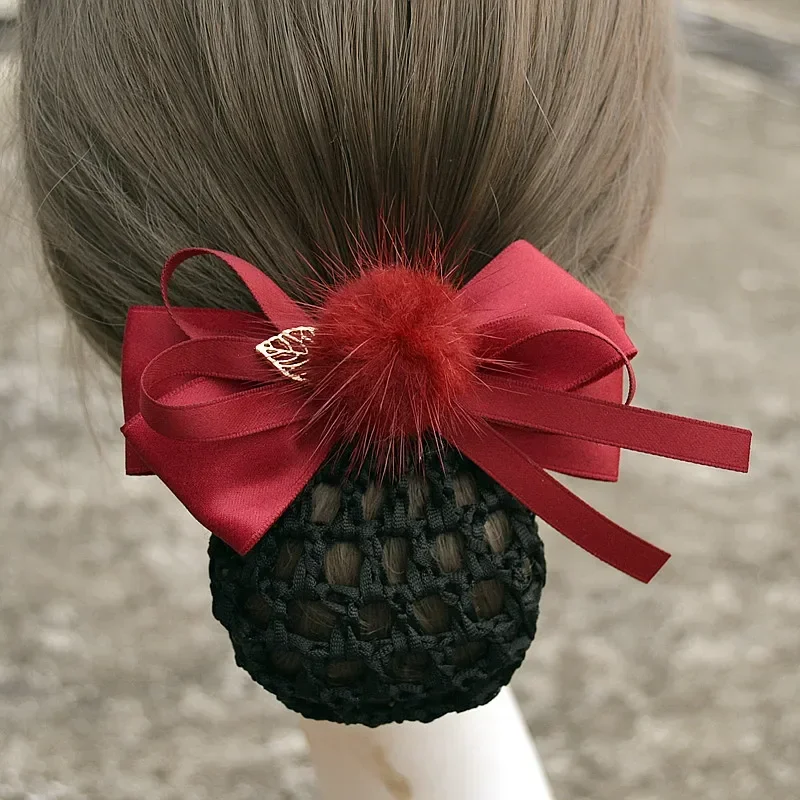 Satin Bow Barrette Hair Clip Cover Bowknot Bun Snood Hairnet Hair Jewelry Rhinestone Bun Snood Women Hairnet Hair Accessories