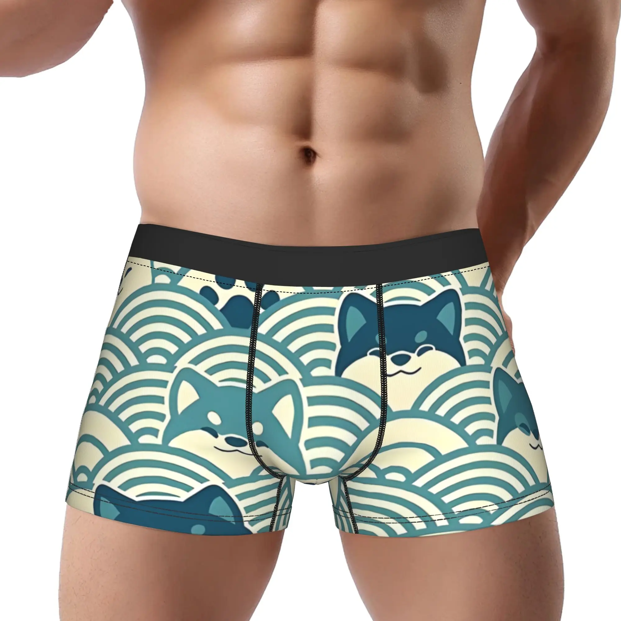 

1 шт. мужские трусы-шорты с японскими волнами и шиба-ину, дышащие, вентилируемые