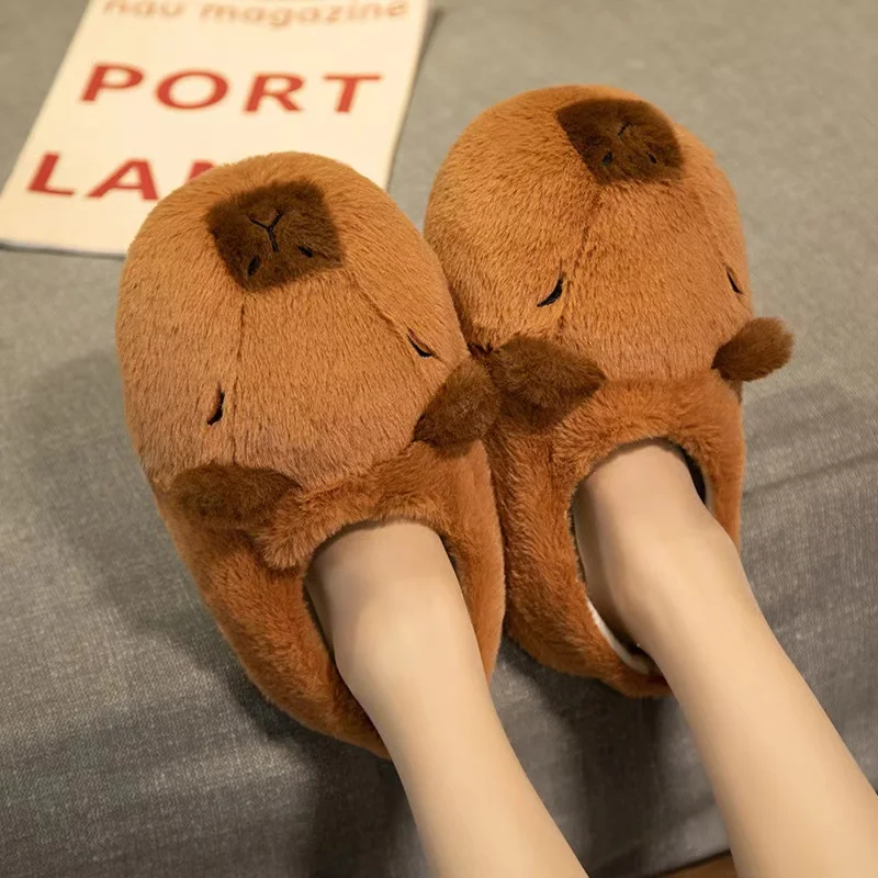 Cute Cartoon Capybara Cotton Slippers Half Wrap Heel Home Soft Non-slip Warm Breathable Indoor Plush Shoes Couple Slippers